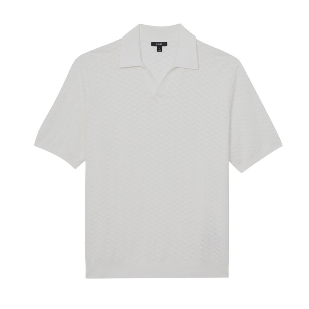 REISS Sol Textured-Knit Open-Collar Polo Shirt